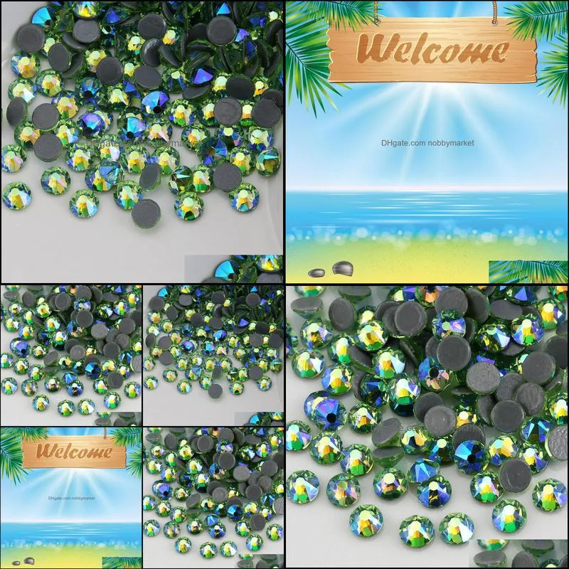 8 Big 8 Small Light green AB Crystal Hot Fix Rhinestones Glass Stones Flatback Rhinestones Hotfix Stones For Clothes Dresses