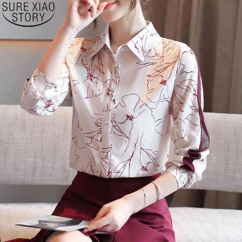Elegant Chiffon Blouse: Korean Style Long-Sleeve Shirt with POLO Collar