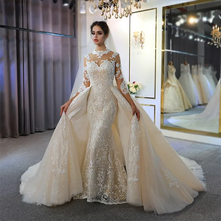 dhgate mermaid wedding dresses Sparkling Sequin Rhinestone Mermaid Bridal Gown with Long Sleeves and 3D Flower Detail