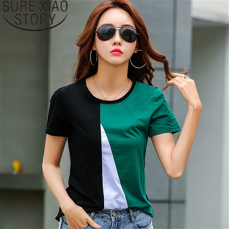 Koreanska Kläder T-shirts Tshirt Plus Size Women Short Office Lady O-Neck Womens Clothing Slim T-shirt 2570 50 210415