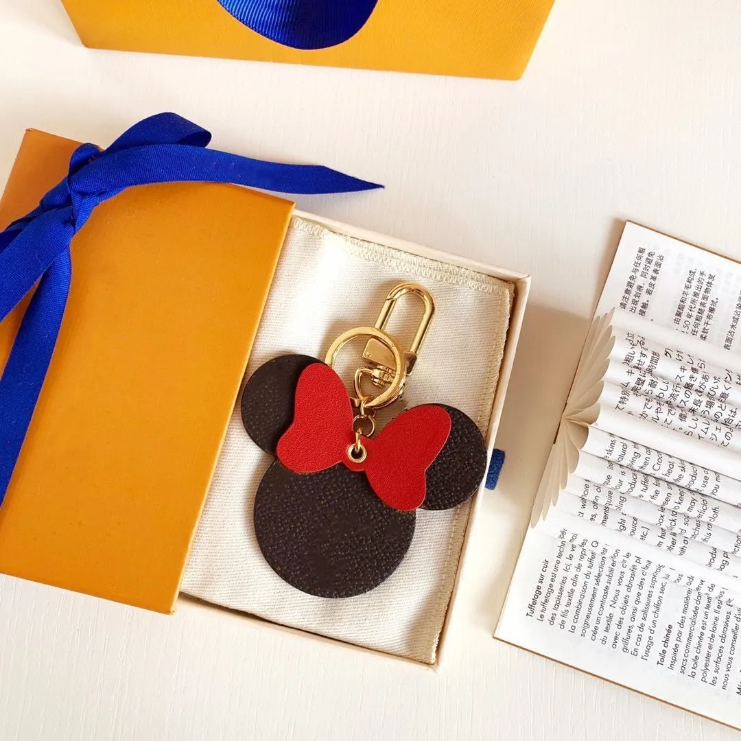 2021Plaid Mouse Designer Bow Keychains Pu Leather Animal Bag Pendant Charm Girls Cars Keyrings Chains Holder Fashion Women Key Ring Smycken