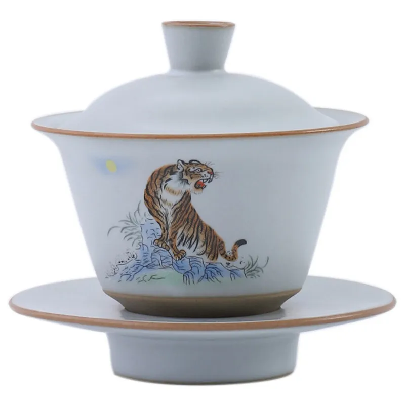 Ruyao Sancai Gaiwan Classic Garden Big Tea Bowl With Lid Clar Ceramic Retro Tea Tureen