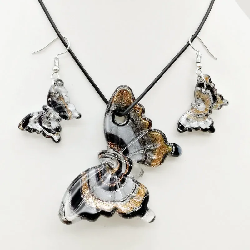 مجوهرات الأزياء 6 مجموعات فراشة و silverfoil lampwork مورانو الزجاج قلادة أقراط setjewelry مجموعة