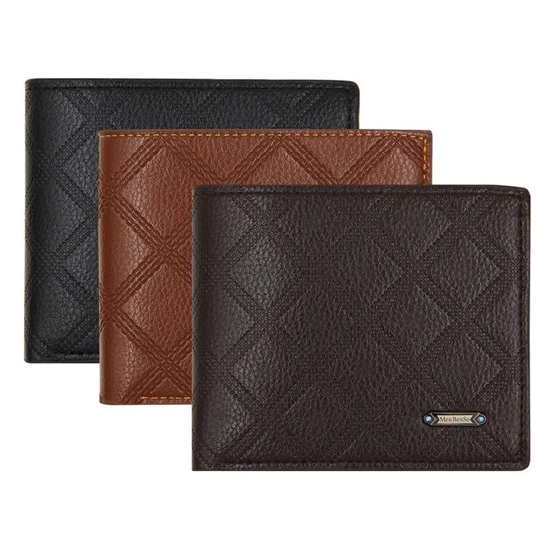 Wallets Genuine PU Leather Wallet Male Short Purse Coin Men Business Office Card Holder High Quality Bifold Slim Small