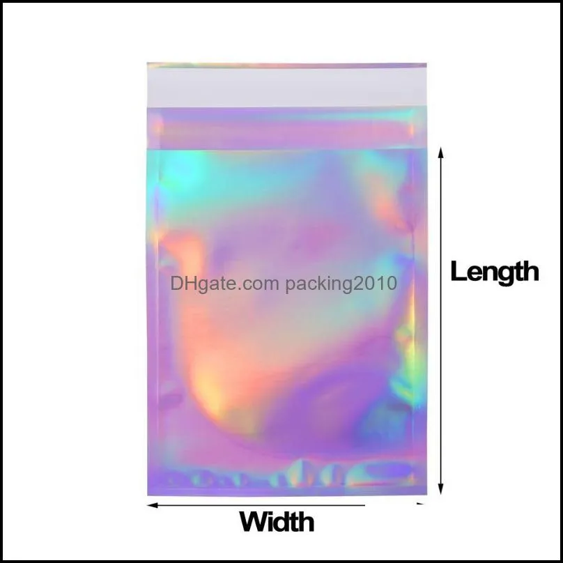 Storage Bags Big Size Laser Self-seal Adhesive Cosmetic Package Bag Jewelry Clear Front Holographic Aluminum Foil Envelope Mailing