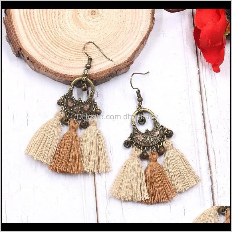 women ethnic style bohemian prsonality bronze long tassel earrings dangle pendant earrings fashion creative earrings jewelry