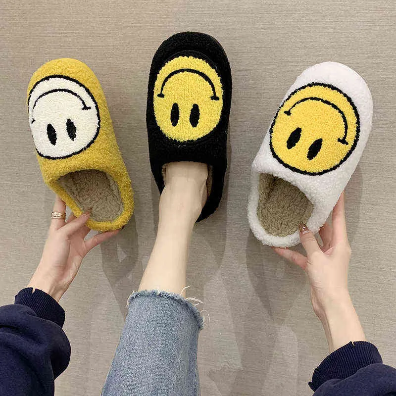 Pantoufles Smiley Face Pantoufles Femmes Sourire Pantoufles Happy Face  Pantoufles Rétro Smiley Face Soft Peluche Confortable Chaud Slip-on  Slippers