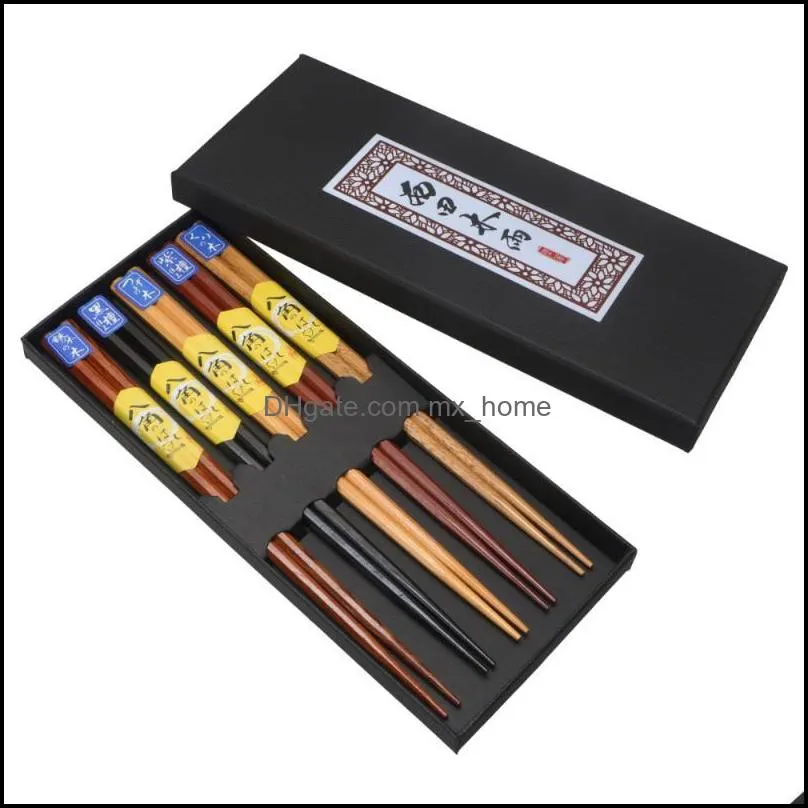 Pairs Japanese Style Chopsticks Non-slip Natural Wood Tableware For Home Restaurant (Ground, Gift Set)