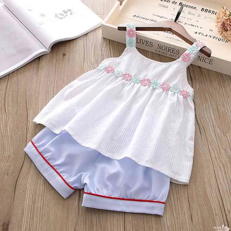 Случайные девушки одежда летний набор детский слинг печати жилет топ + шорты двух частей малыша 210515