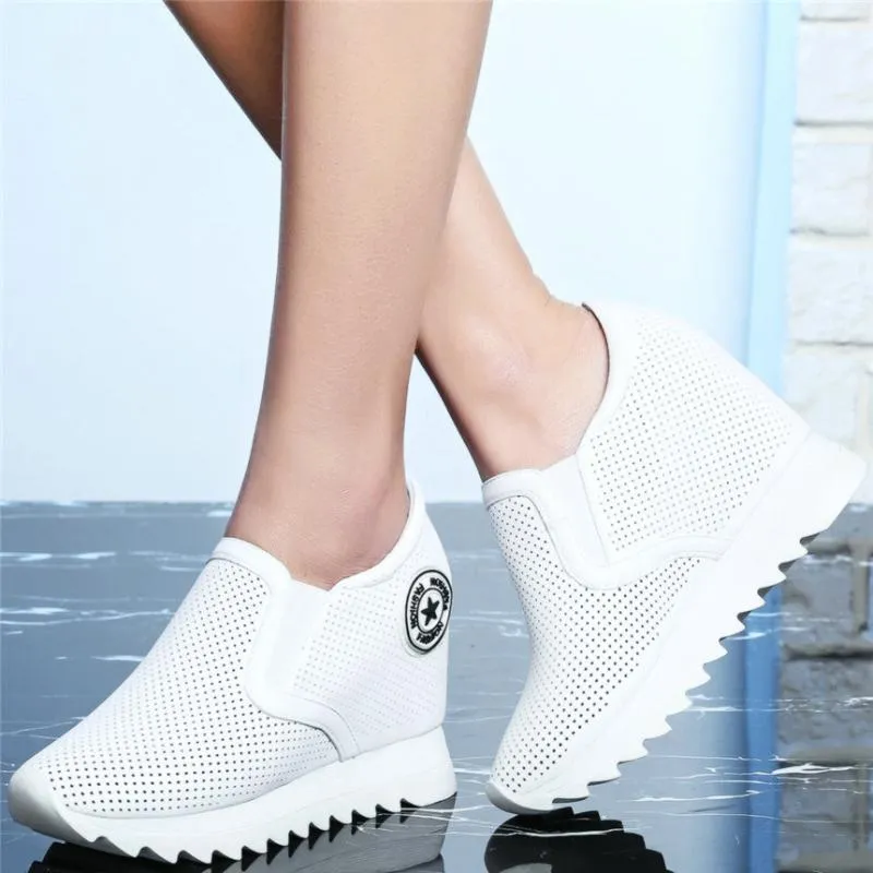 Jurk schoenen ademend mode sneakers vrouwen lederen wig hoge hak gladiator sandalen vrouwelijke zomer ronde teen platform pompen