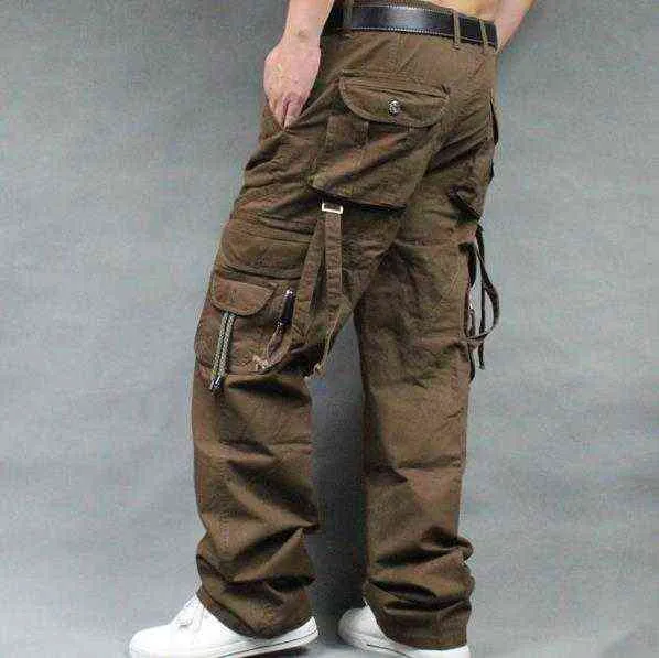 Mevsim Kargo Pantolon Gevşek erkek Pamuk Cep Baggy Pantolon Erkekler Rahat Genel Bahar Sonbahar Düz Erkek Dipleri Büyük Boy 38 H1223