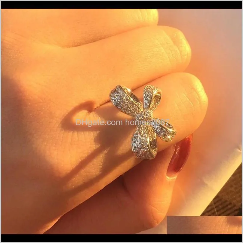trend bow rings with small zircon sweet luxury butterfly jewelry for women wedding engagement party charm accessories
