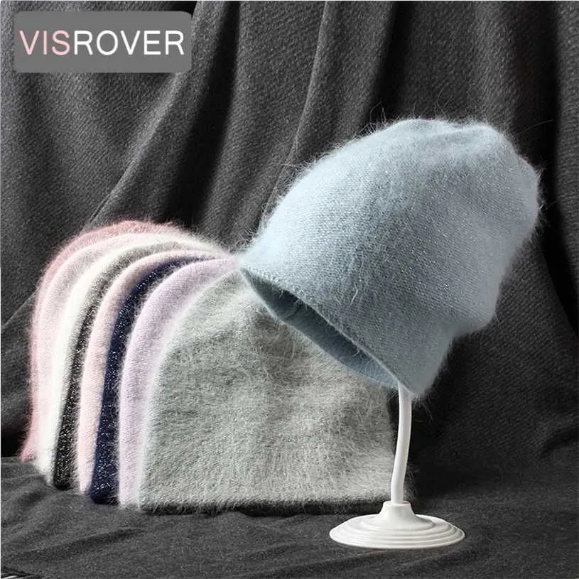 VISROVER 10 Farben Kaninchenfell Lurex Damen Wintermütze einfarbige Herbstmützen passend zu warmen weichen Mützen-Skullies Geschenk 211229