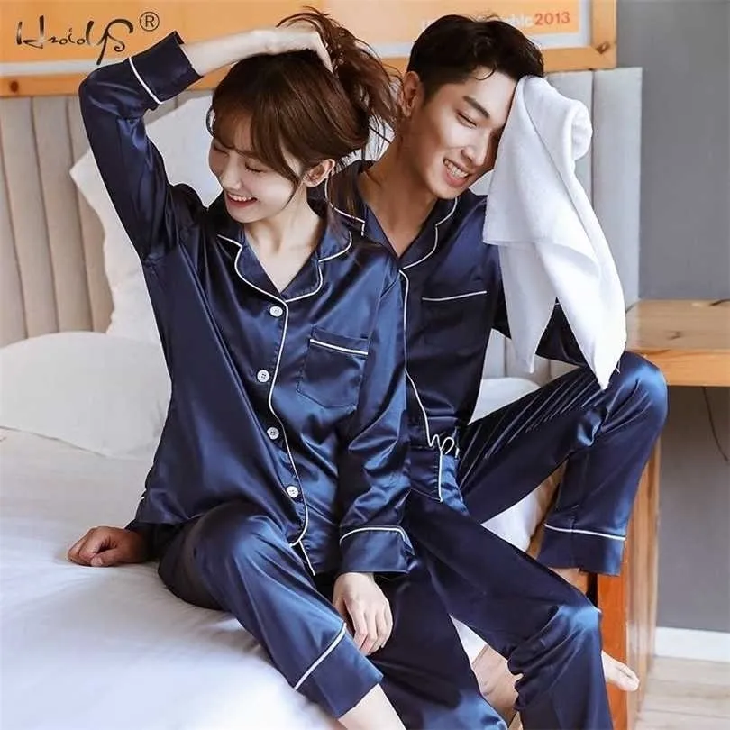 Пара спящая одежда Silk Satin Pajamas набор длинные и короткие кнопки Pajamas костюм Pijama женщины мужчины Loungewears плюс размер PJ 21215