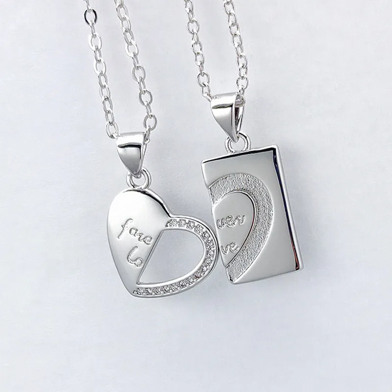 Amant lettre pour toujours amour pendentif collier cadeau pour Couple strass coeur chaîne colliers mode bijoux accessoires