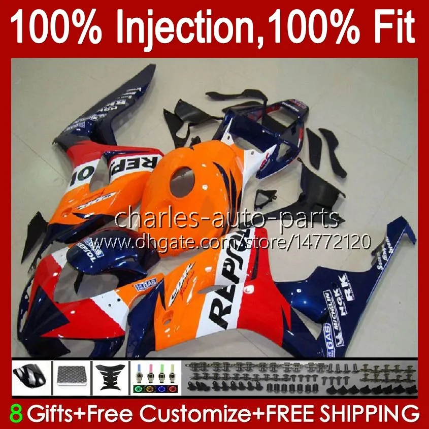 100% подходит для инъекций для инъекций для Honda CBR CBR 1000 RR CC 1000RR 1000CC 06-07 CUDEWORK 59NO.5 CBR1000 RR CBR1000RR 06 07 CBR1000-RR 2006 2007 OEM обтекатель Kit Repsol Blue