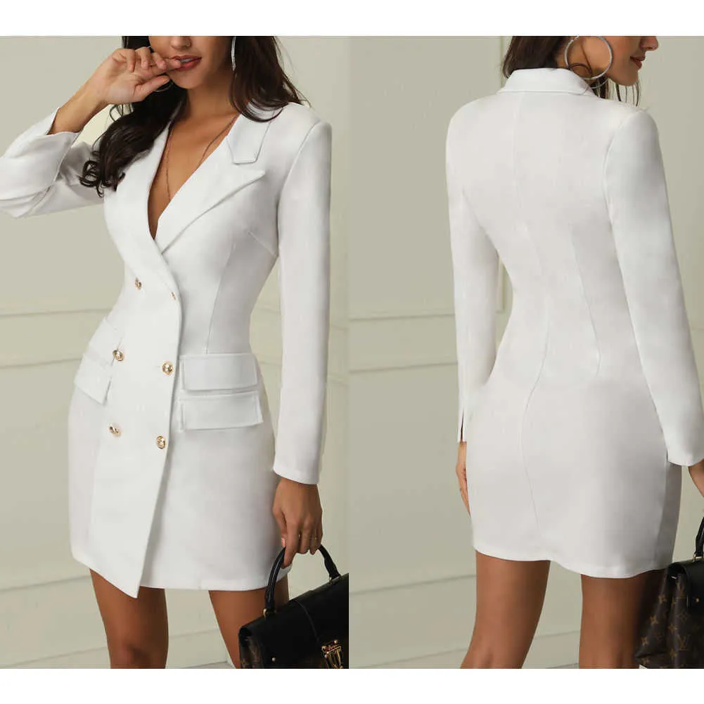 Senhoras de mulheres manga longa dupla breasted ouro botão dianteiro preto estilo militar blazer casaco branco branco x0721