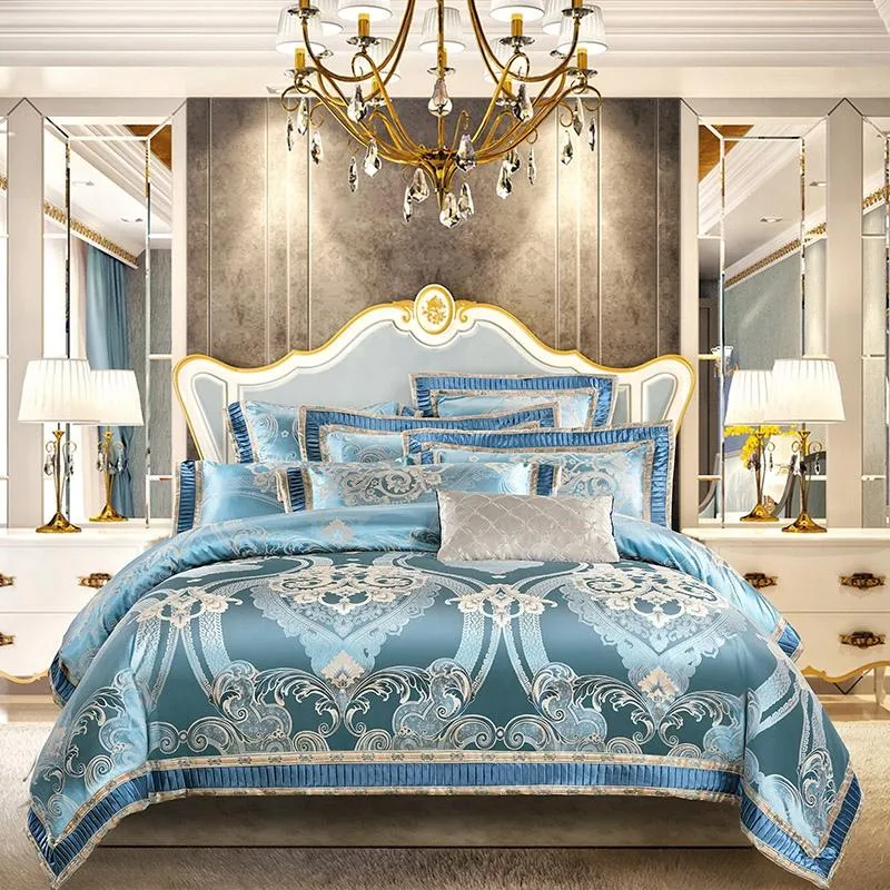 Bedding Sets Luxury Blue White Red European Style Jacquard Silk