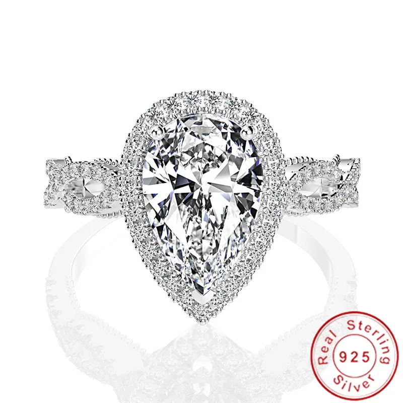 Goccia d'acqua 4ct Moissanite Diamond Ring 100% originale 925 sterling silver Fedi nuziali di fidanzamento Anelli per le donne Gioielleria raffinata