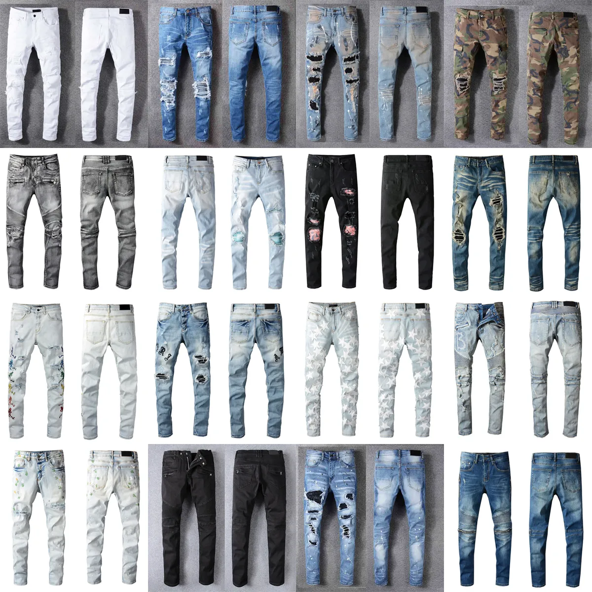 Luxurys Designers Jeans Frouthed France Pierre Straight Men's Biker Hole Stretch Denimカジュアルジーンズメンスキニーパンツ弾力性男性