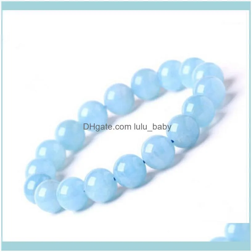 Beaded Bracelets Jewelrybeaded Strands Genuine Blue Natural Stone Aqua Marine Bracelet For Women Female Stretch Crystal Round Bead 7Mm 8Mm
