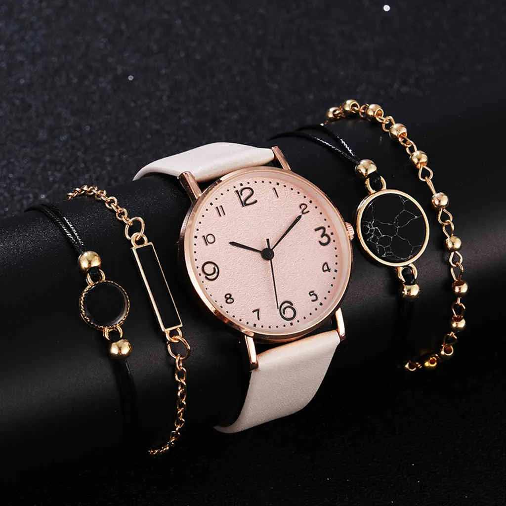 Relógios de luxo masculino e feminino Relógios de marca de designer 5 pcs Set Style, Mode Bandeau en Cuir de Luxe, Robe Reloj Mujer Horloge Noire