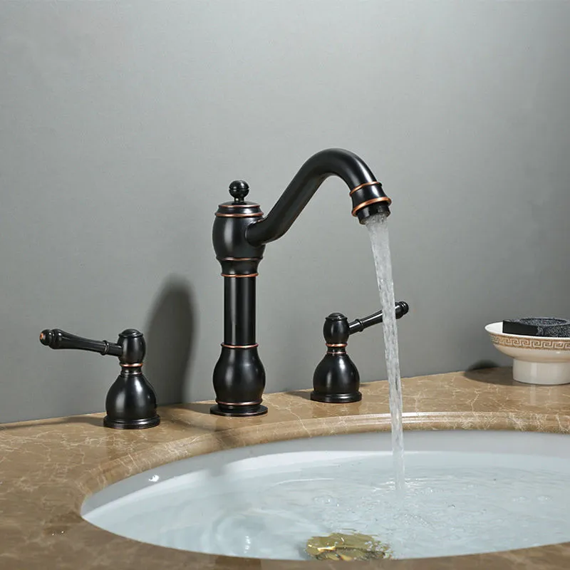 Nouveautés européennes robinet de salle de bain robinet d'eau de haute qualité 3 trous 3 pièces robinet d'évier robinet mitigeur de lavabo à Double poignée répandu
