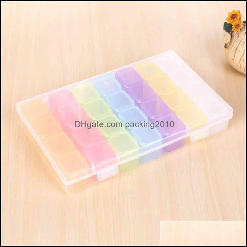 28 Grids Transparent Colorful Jewellery Storage Box Removable Dividers Nail Art Rhinestone Diamonds Beads Earrings Display Case wzg