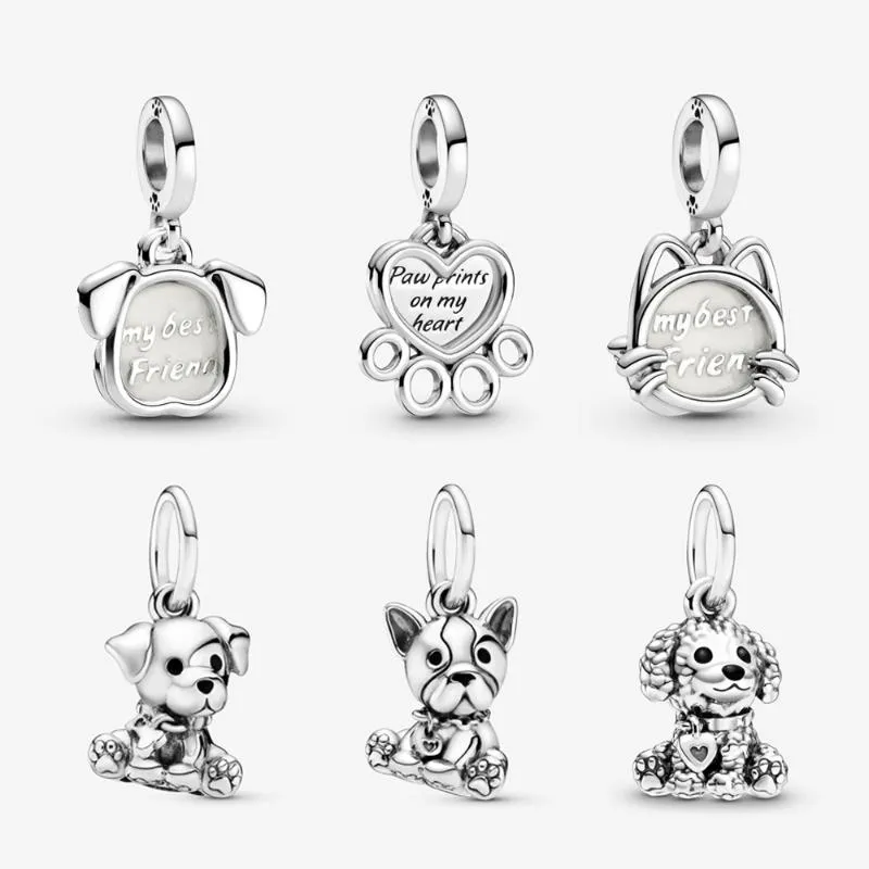 Inne oryginalne 925 Sterling Silver Charm koralik miłość zwierzęta pies kot nadruk z wisiorkiem Charms Fit bransoletki kobiety DIY biżuteria