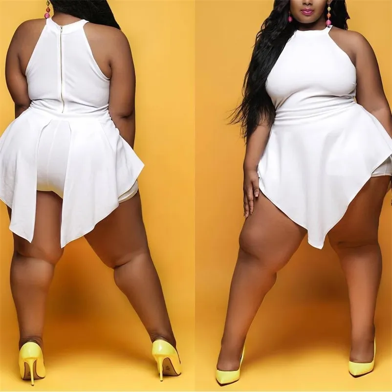 3xl 4xl plus size playsuits para mulheres gordura branco sólido bodycon sexy noite festa noite clube desgaste macacão grande 210510