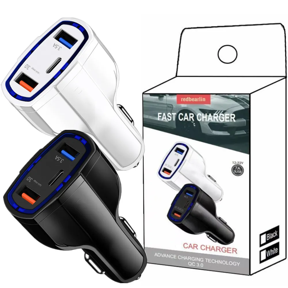 3 portas tipo c PD carregador de carro rápido carregamento rápido 7A 35W veículo carregadores de carro USB-C adaptador de energia para iphone 12 13 14 15 samsung S22 S23 HTC Android Phone com caixa de varejo