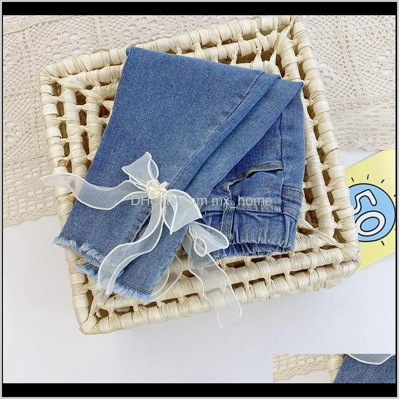2021 new kid`s child for girls clothes spring baby korean girl bowknot thin flower brought kids cloth jeans 6tu5