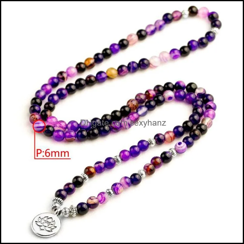 Mala Natural Purple Stripe Onyx Beads Elastic Bracelets For Women Men Chakra Buddhism Prayer Bracelet Drop Beaded, Strands