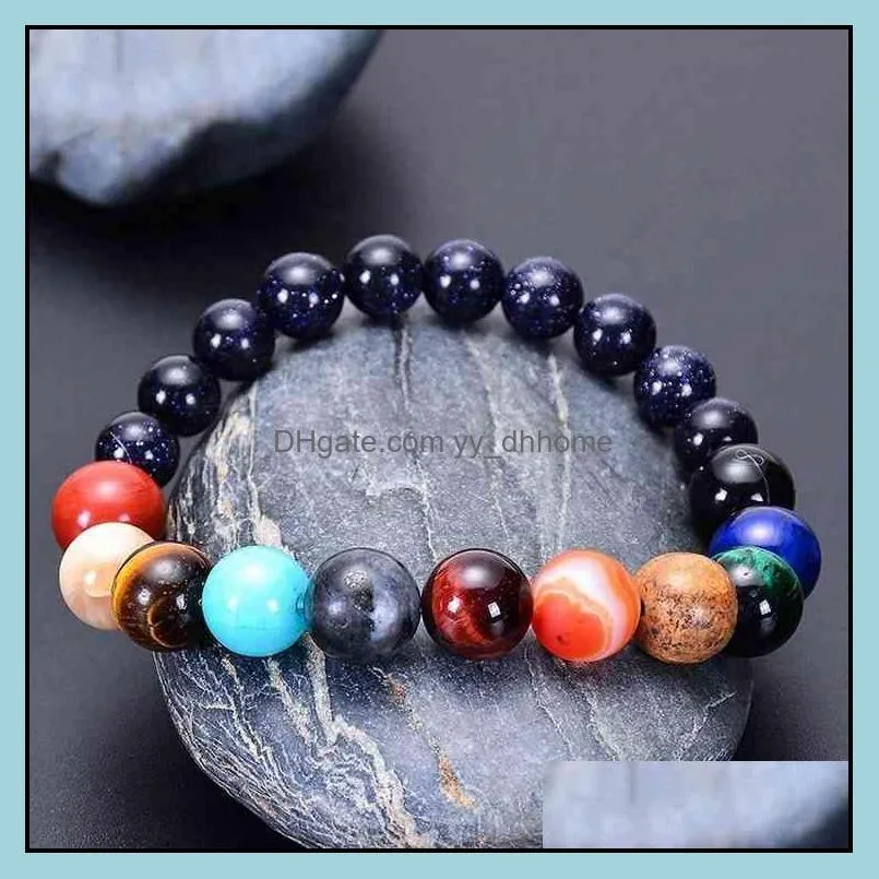 Lover eight planets natural gem bracelet universe Yoga chakra Galaxy solar system Bead Bracelet men`s and women`s jewelry