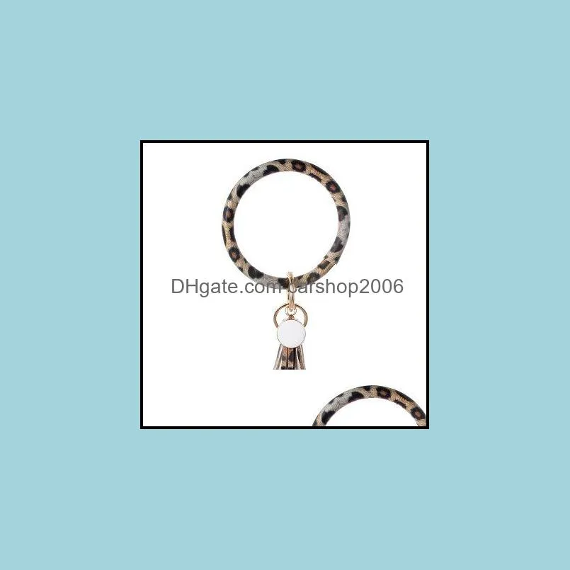 Design PU Leather Bracelet Keychains Tassel Charm Bangle Key Ring Leopard Flower Printed Vintage Statement Jewelry Halloween Christmas