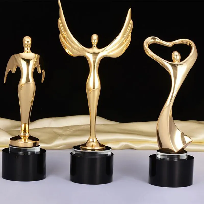 Creative Black Crystal Figurki Strona główna Statua Rzemiosło Pozłacane Oscar Trophy Rzeźby Akcesoria Ozdoby dzienne 210414