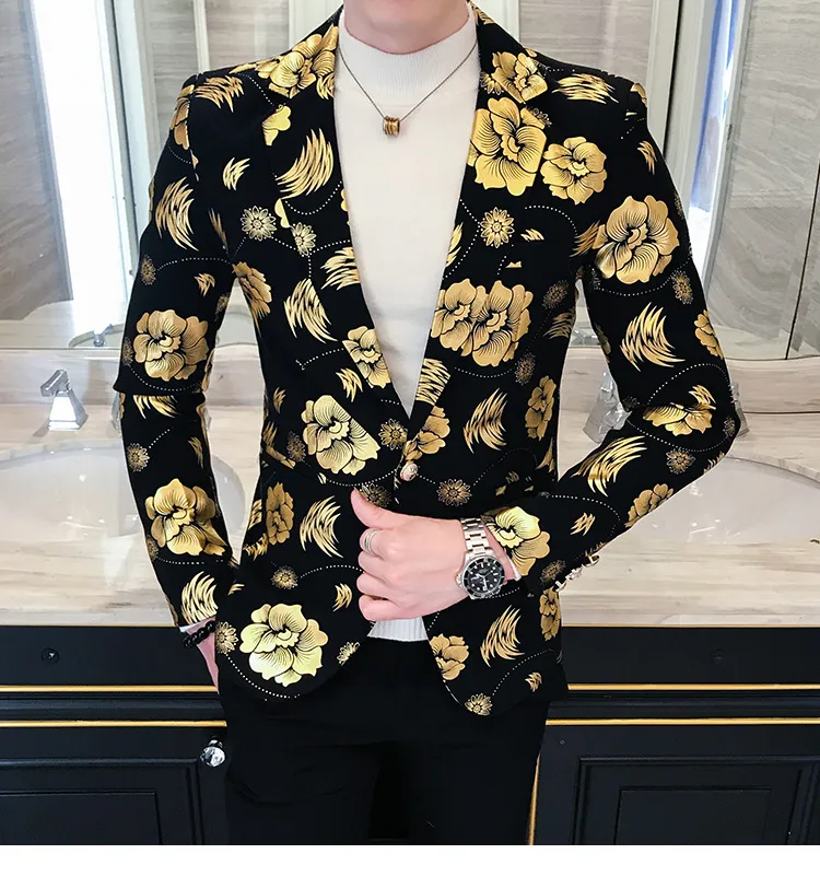 Mens Suits Blazers Party Suit Jacket For Men Rose Pattern Silver Gold Stage Costumes Fashion Casual Blazer Dress Autumn Ankomst