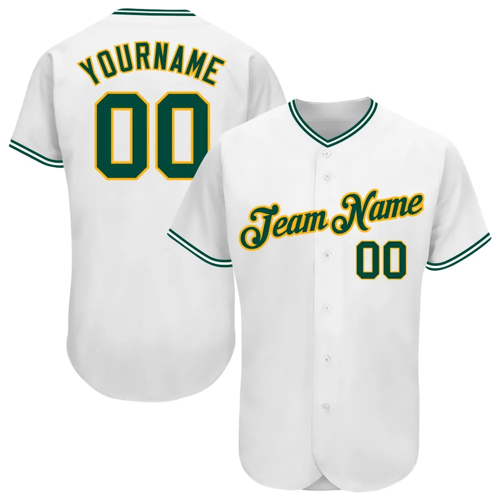 Custom White Green-Gold-678768 Jersey Autêntica de Beisebol