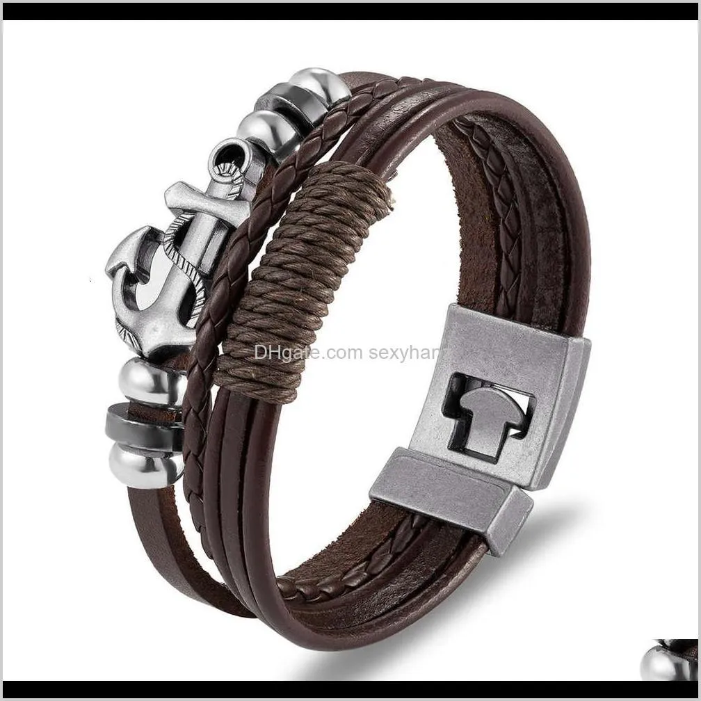 simple woven boat anchor cow decoration hand rope leather multi-layer suit nautical bracelet