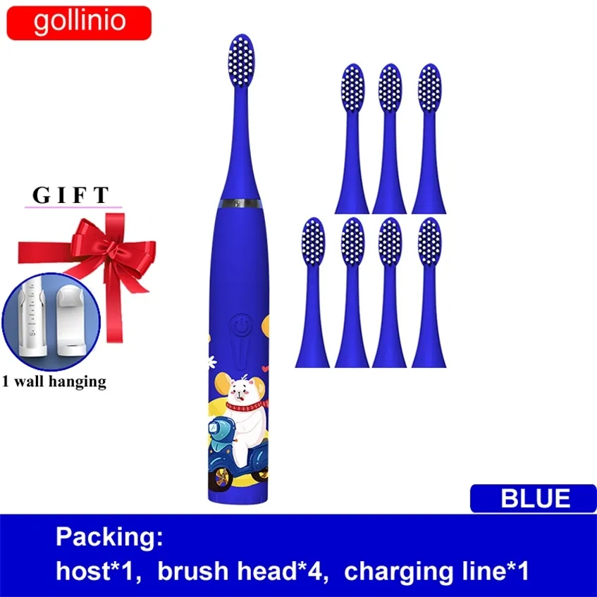 Gollinio Electric Toothbrush Kids GL26T Timer 5 Läge USB Snabb Laddning Uppladdningsbar Tandborste Byte Huvud Vattentät XP7 220224