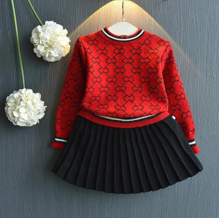 2021 Girls Dress Set Thick Long Sleeve Sweater Shirt and Skirt 2 Pcs Clothing Suit Spring Outfits for Kids