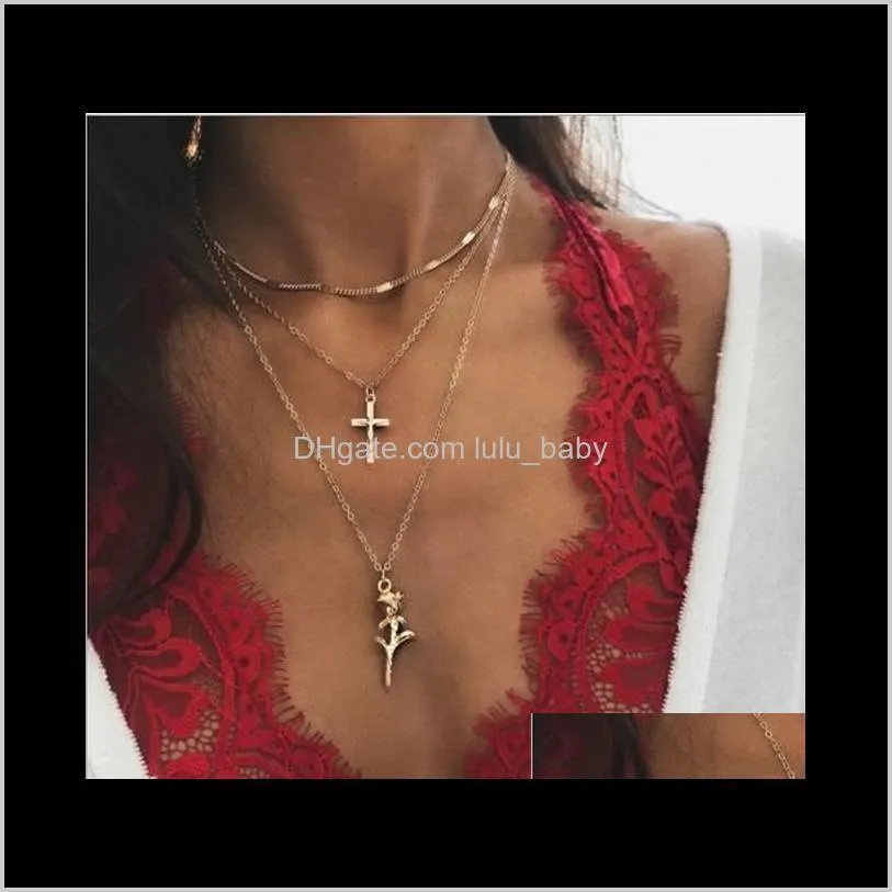 Hangers Sieraden MTI Laag Rose Cross Charm Chokers Kettingen Gold Gevulde Geschenken voor Dames / Meisjes Drop Levering 2021 4LBU3