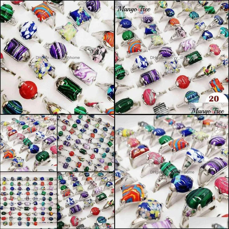 20Pcs/Lot Stripe Stone Rings for Women and Men Natural Gem Band Mix Vintage Wedding Party Designer Jewelry Wholesale Accessories