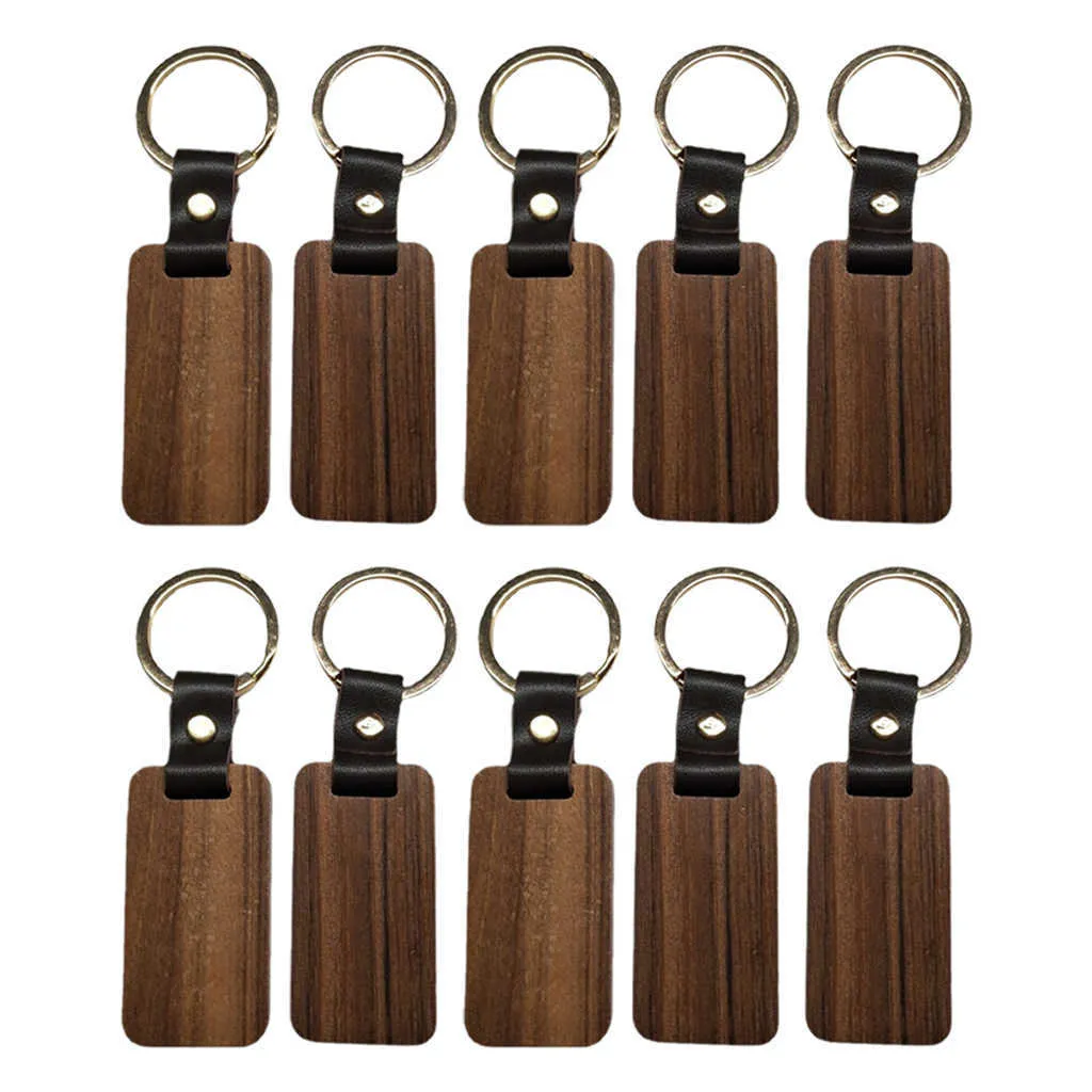 10pcs Wooden Keychain Rectangular Collectible Key Ring Car Bag Hanging Pendant Painting Crafts Cute Keychain for Women Men