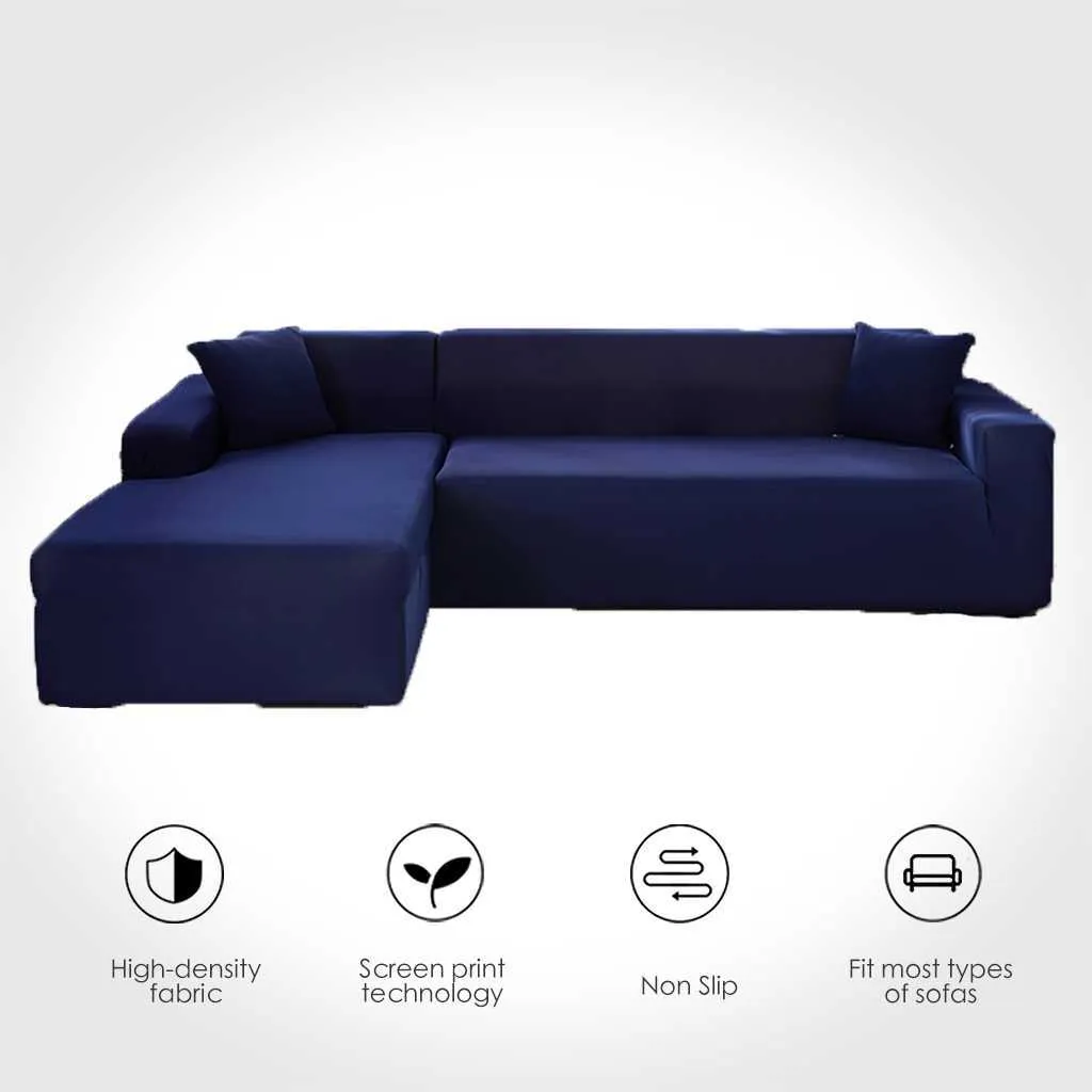 Plain Color Sofa Cover Elastic Sträckor för vardagsrum Soffa hörnsnitt 1/2/3 / 4-sits 210723