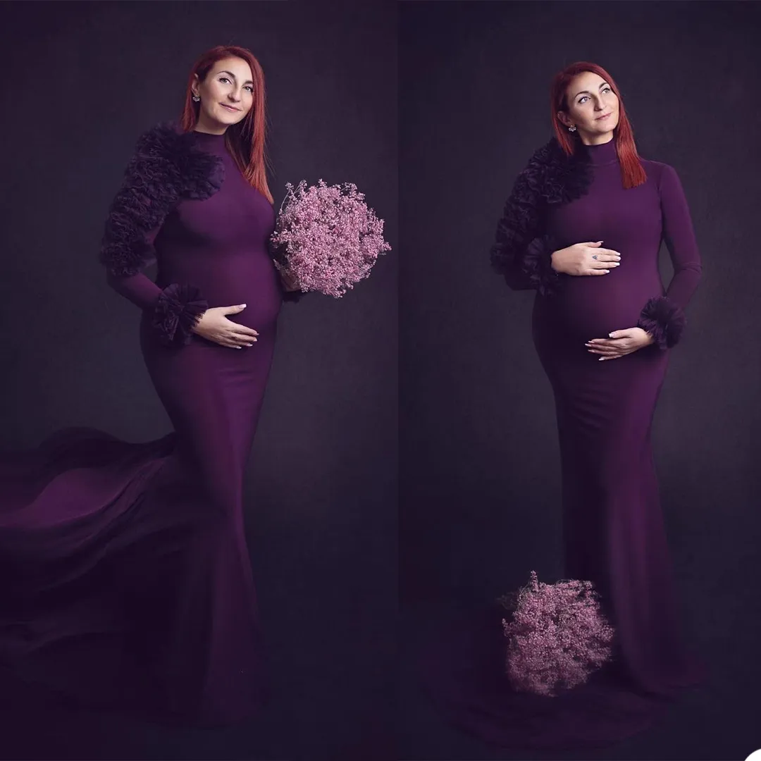 Purple Maternity Gown For Photoshoot Plus Size Pregnant Ladies