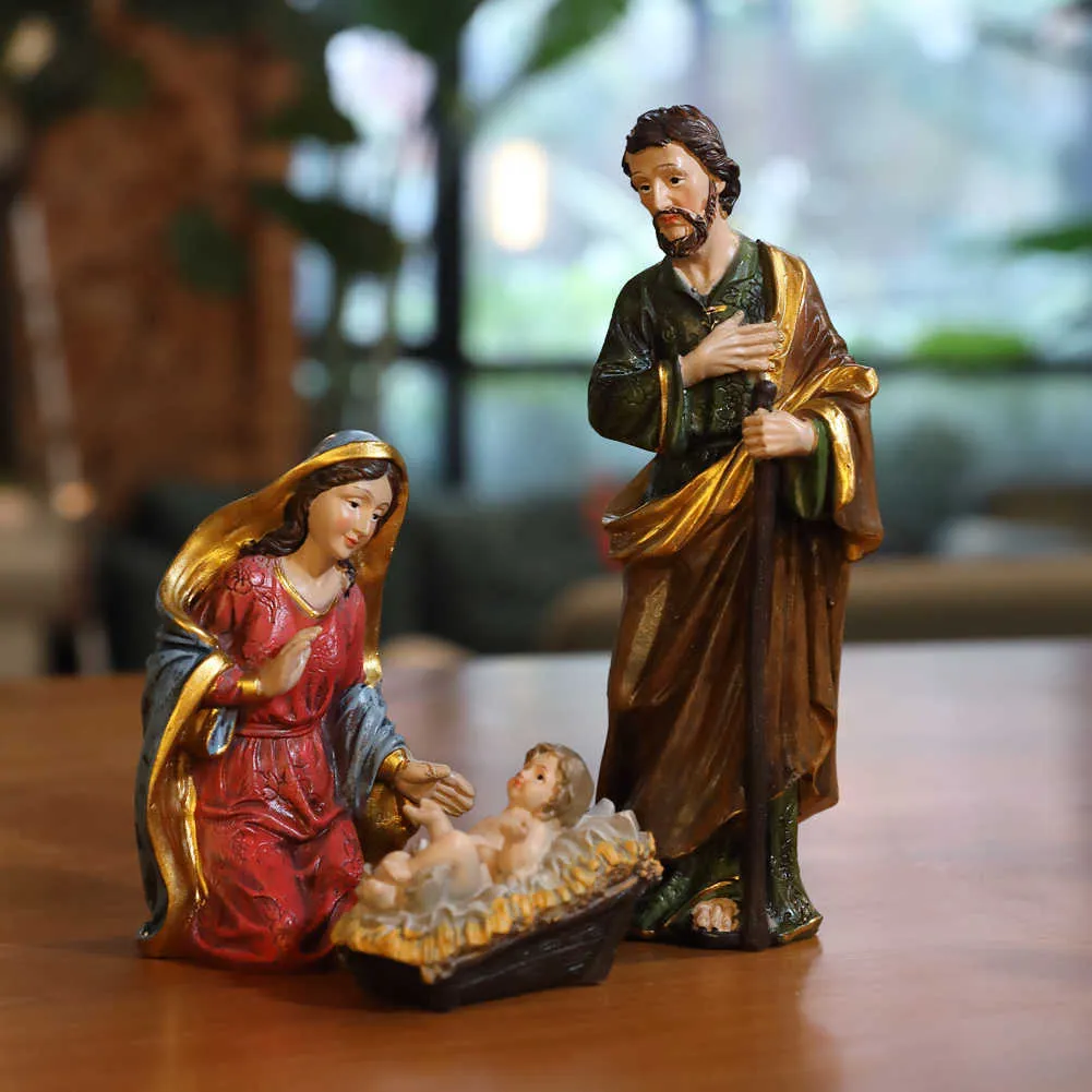 Nativity Set with Baby Jesus Manger and Church Figurines for Christmas Crib Decoration 2024 Collection