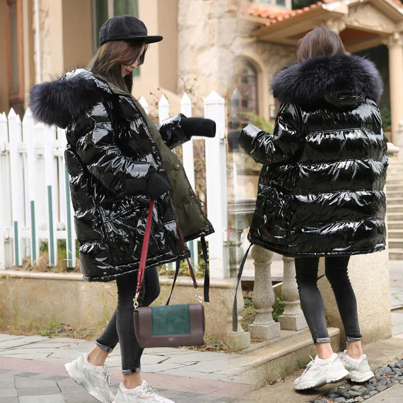 Grande gola de pele de guaxinim real com capuz 90% pato branco para baixo jaqueta feminina grosso quente longo casaco de inverno feminino jaqueta soprador sh190913