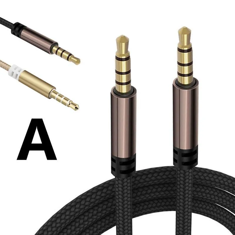 Cable auxiliar de 4 polos de nailon trenzado para auriculares, Cables de Audio de 1M/2M y conector de 3,5 MM para Samsung, Huawei, Xiaomi, teléfonos inteligentes, altavoz de ordenador, auriculares para coche 2022