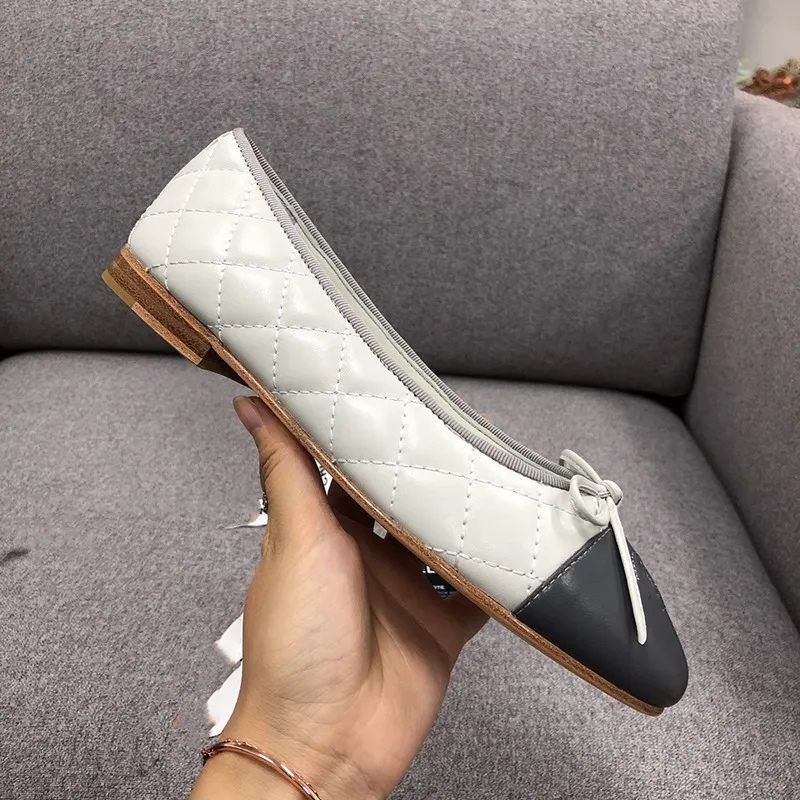 2021Women`s shoes lulu af1 flat bottom multifunctional shallow mouth temperament ballet bow small fragrance autumn round head High grade leather sole box size 34-42